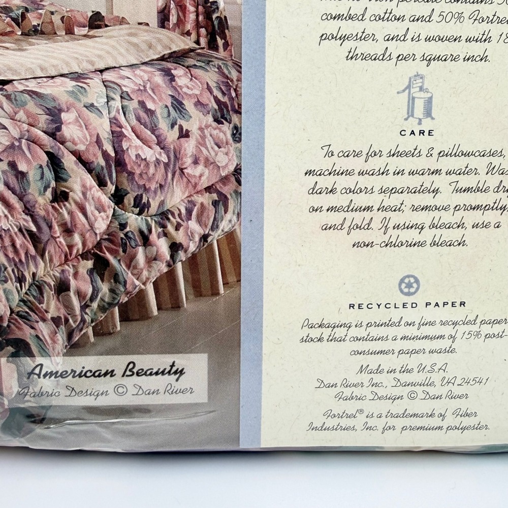 Vintage Dan River American Beauty Twin Fitted Sheet Floral 180TC Made in USA NOS - Picture 6 of 6